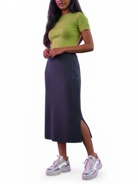 VINTAGE Y2K FREE PEOPLE Crochet Knit Side Slit Pencil Skirt